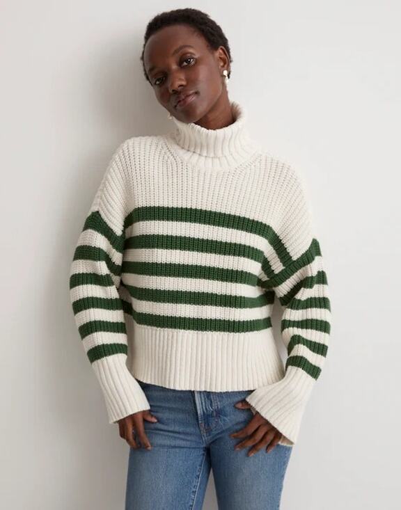 Madewell Sweaters - Madewell | NEW Wide Rib Turtleneck Sweater in Varsity Green/White Stripe Preppy